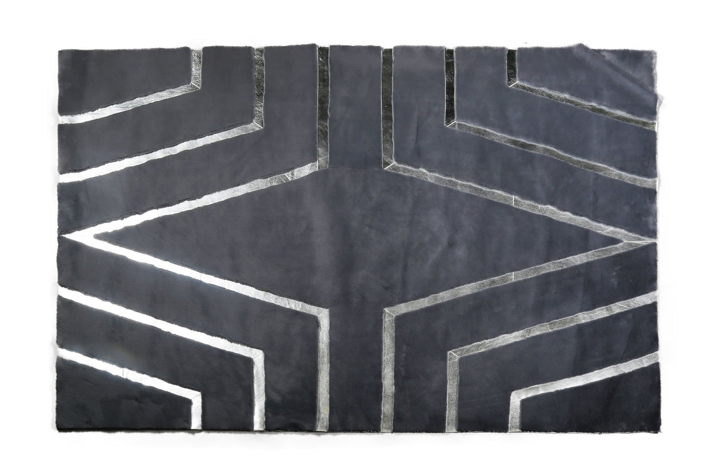 Gray Plush Rug with Silver Foil