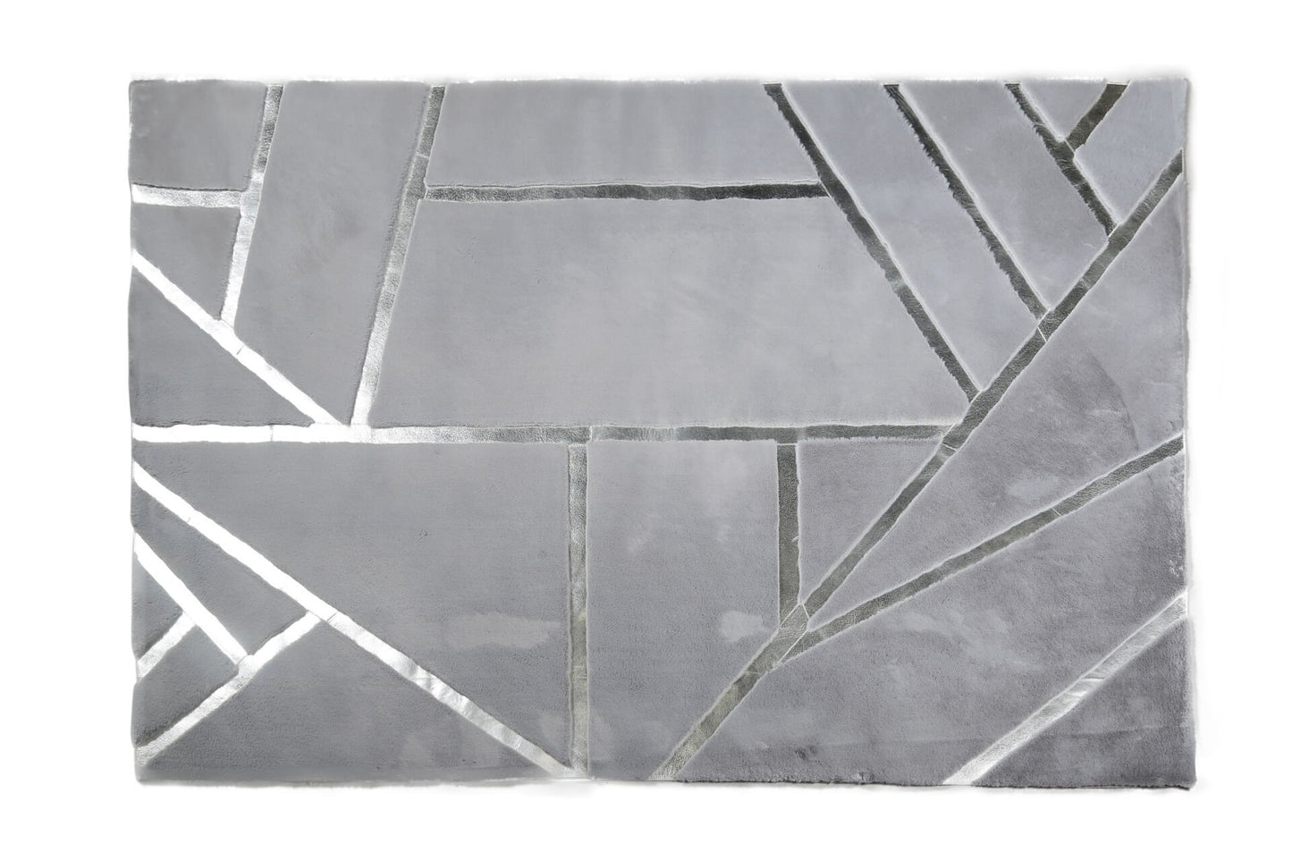 Gray Plush Rug with Silver Foil