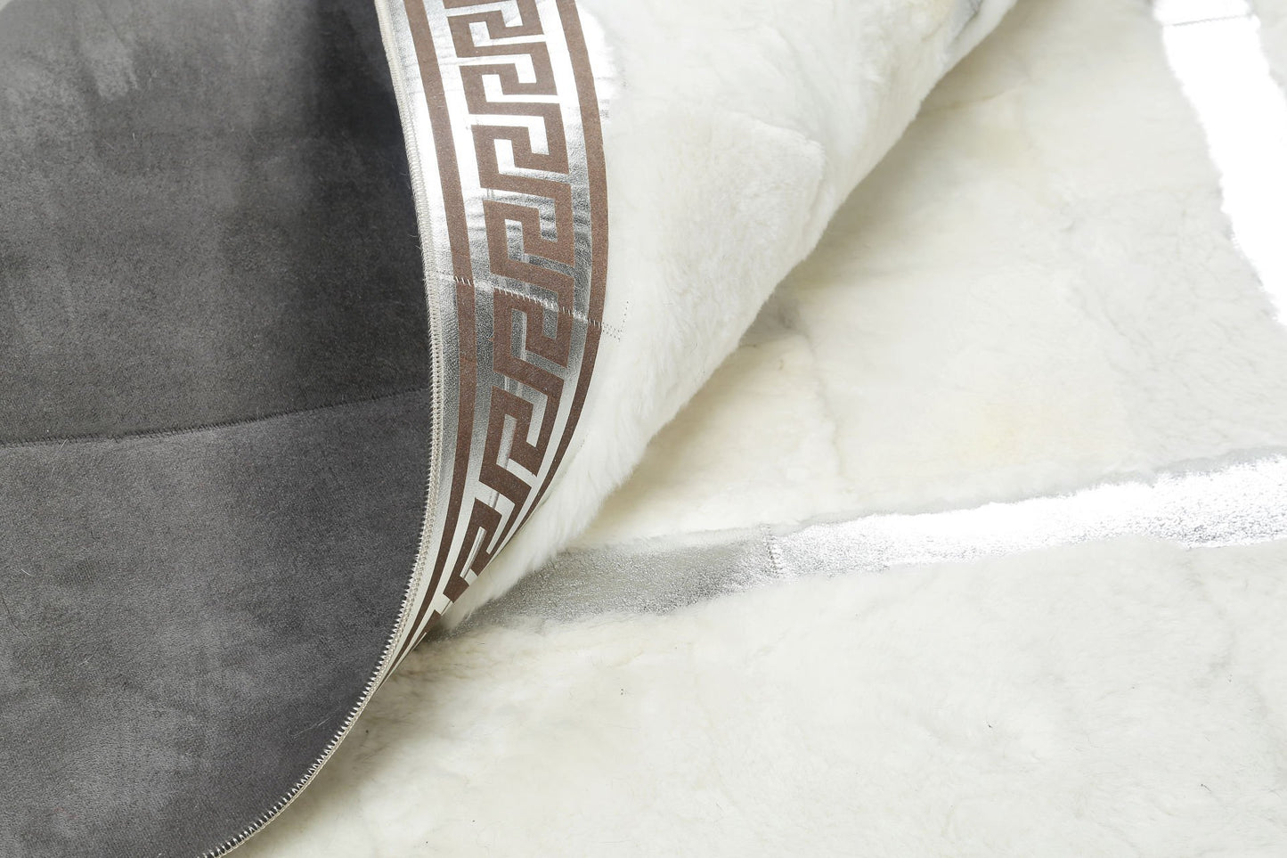 White Carpet with Tuscan Border in Silver Foil