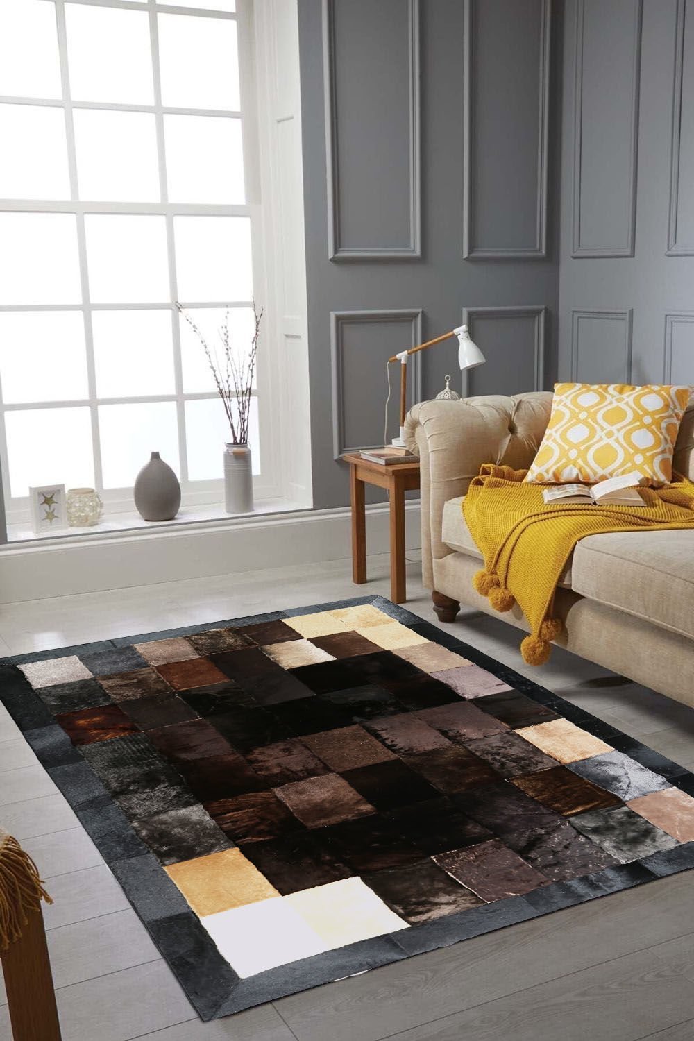 Natural Lamb Fur Patchwork Rug in Dark Color