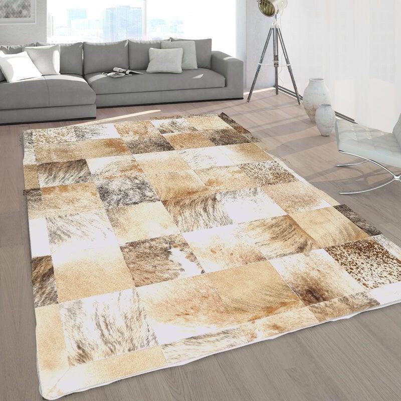 Cream Natural Calfskin Patchwork Rug