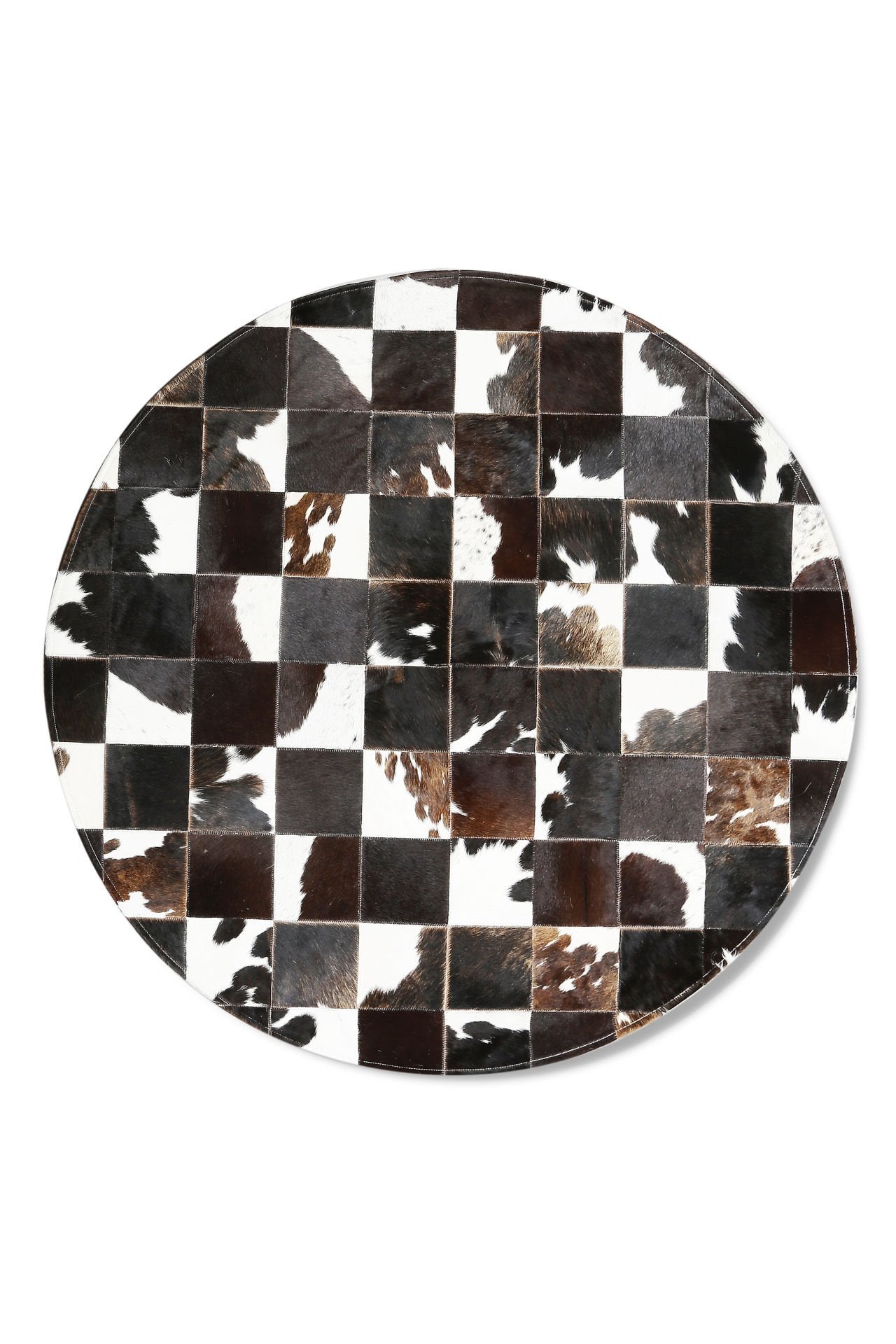 Black and White Patcwork Calfskin Round Rug