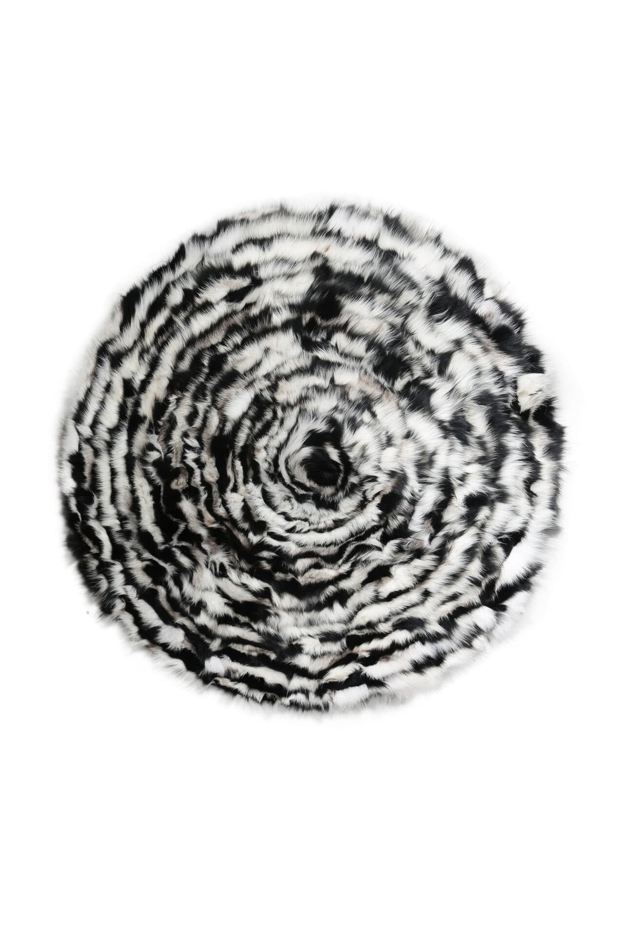 Black & White Natural Fur Round Rug