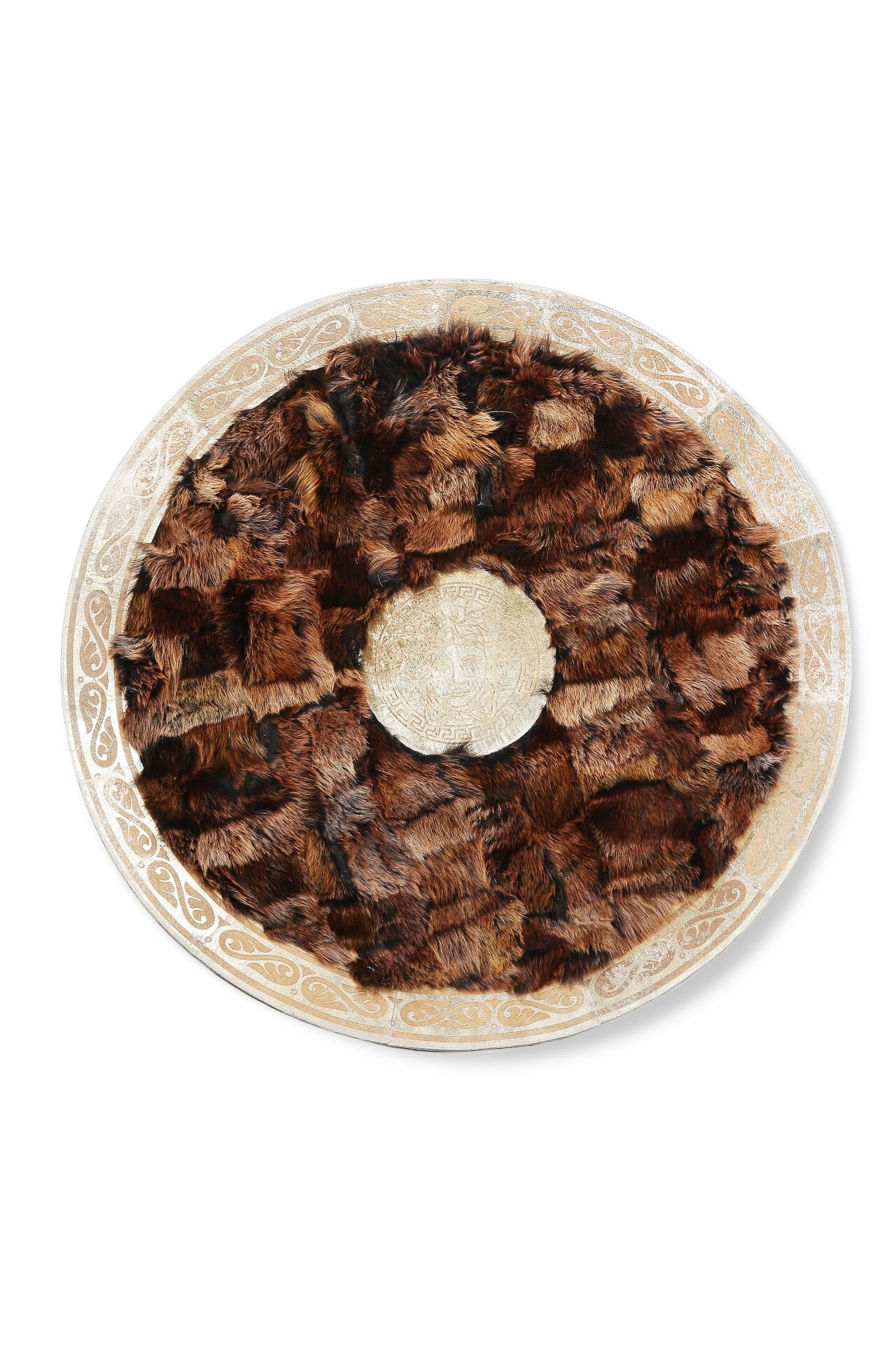 Ottoman Patterned Brown Natural Fur Round Rug