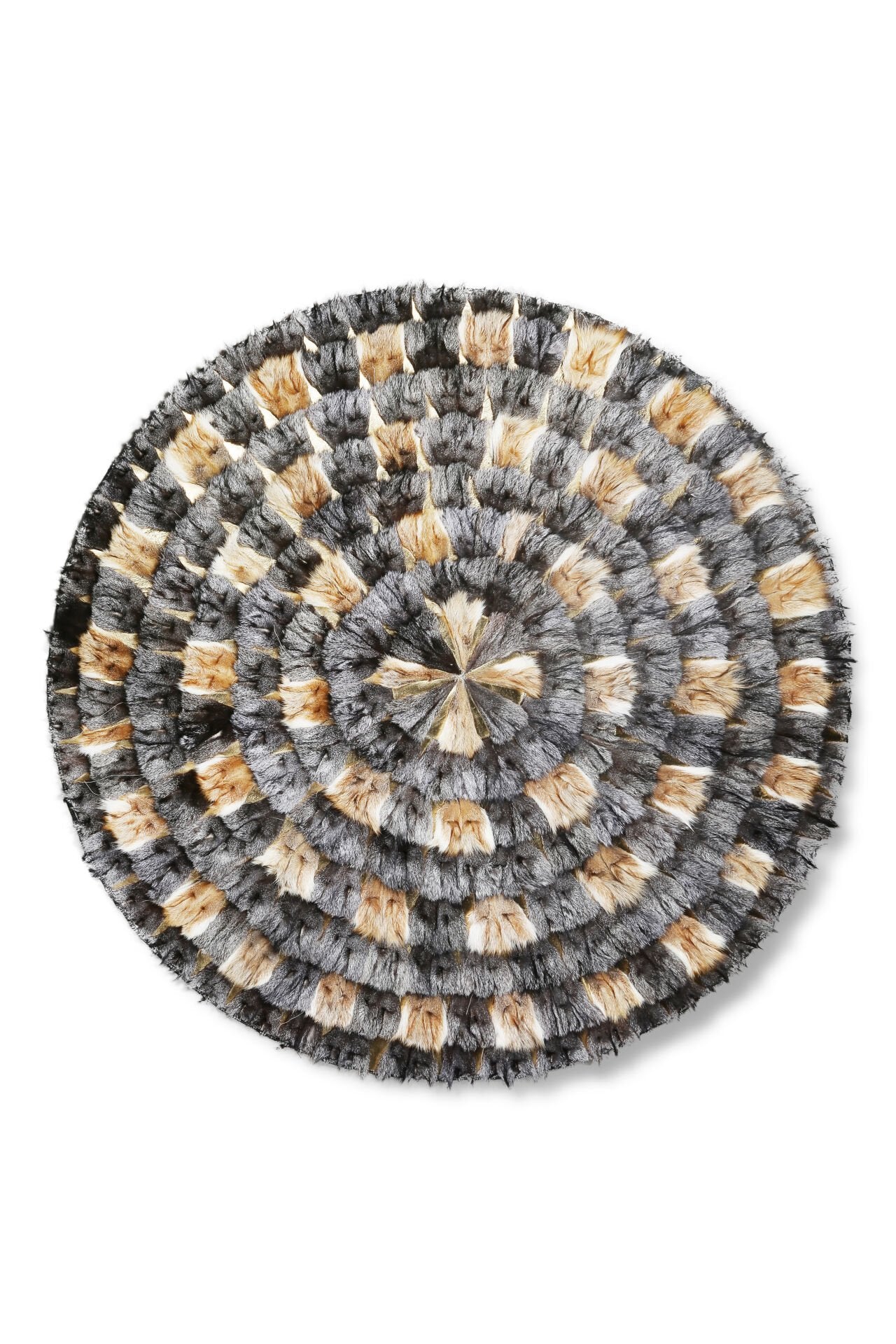 Black & Caramel Round Fur Rug