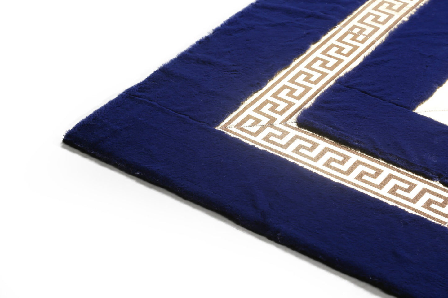 Medusa Patterned Navy Blue Plush Rug with Silver Foil