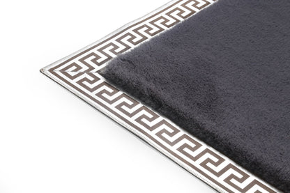 Medusa Patterned Gray Plush Rug with Silver Foil