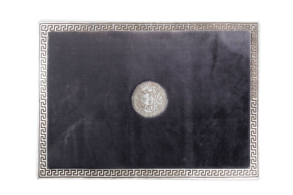 Medusa Patterned Gray Plush Rug with Silver Foil