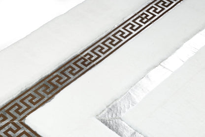 Medusa Patterned White Plush Rug with Silver Foil