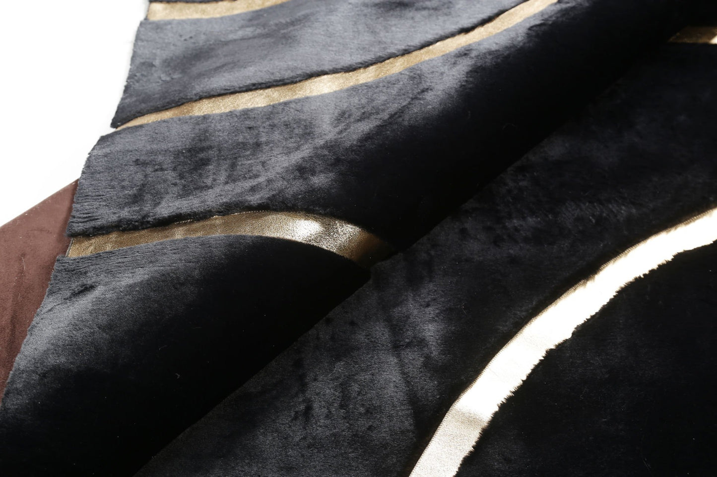 Black Plush Rug with Gold Foil
