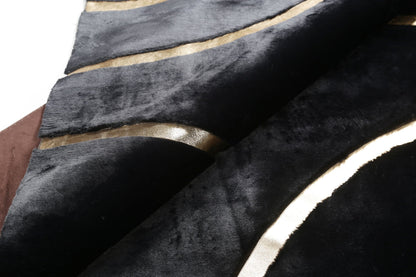 Black Plush Rug with Gold Foil