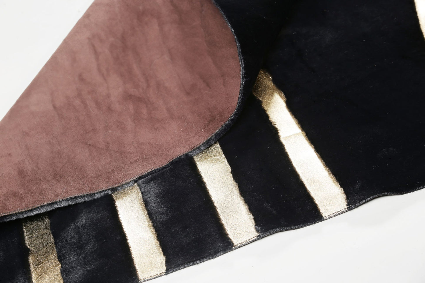 Black Plush Rug with Gold Foil