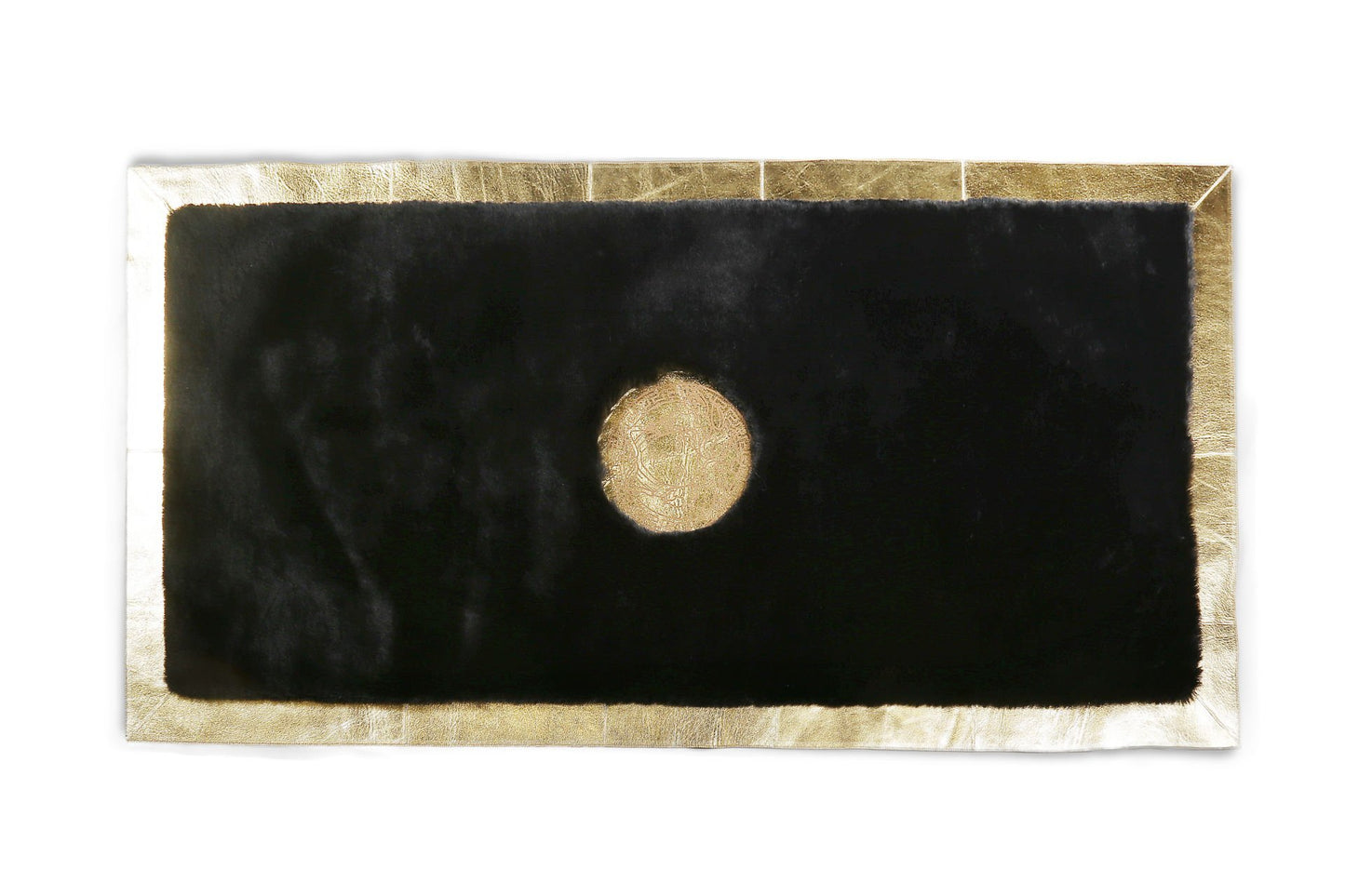 Gold Foil Medusa Patterned Black Plush Rug