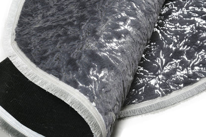 Silver Foil Bird's Foot Modeled Black Plush Doormat with Tassels