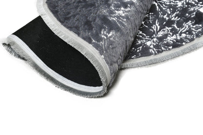 Silver Foil Bird's Foot Modeled Black Plush Doormat with Tassels