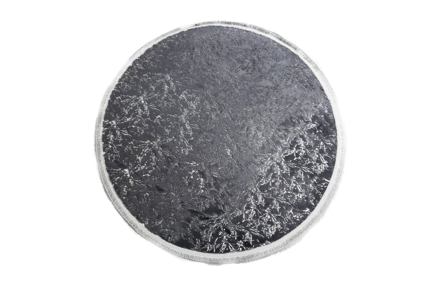 Silver Foil Bird's Foot Modeled Black Plush Doormat with Tassels