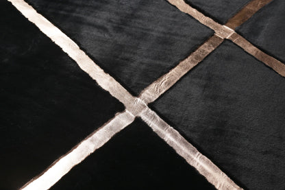 Black Plush Rug with Bronze Foil