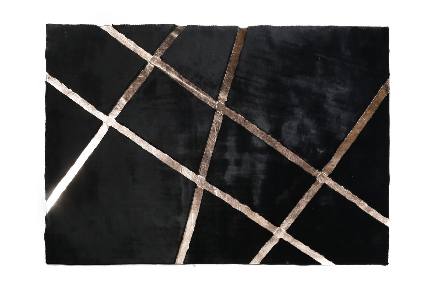 Black Plush Rug with Bronze Foil