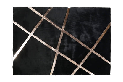 Black Plush Rug with Bronze Foil