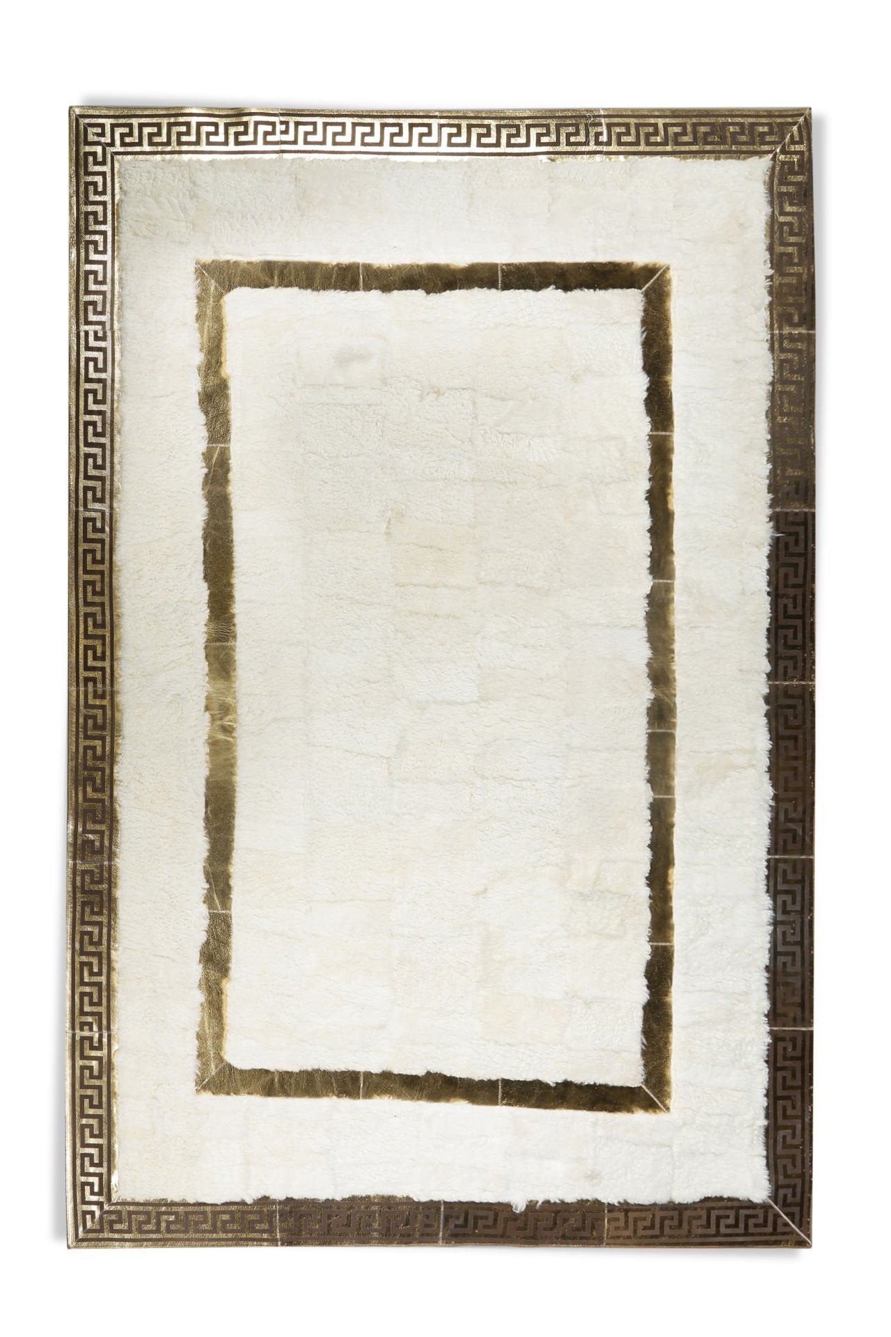 White Lamb Fur Carpet with Gold Foil