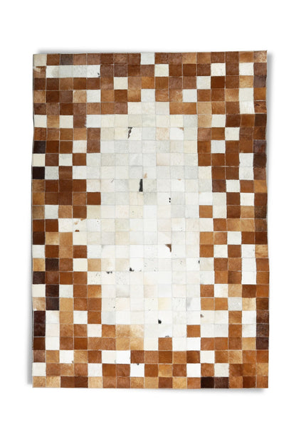 Brown & White Natural Calfskin Patchwork Rug
