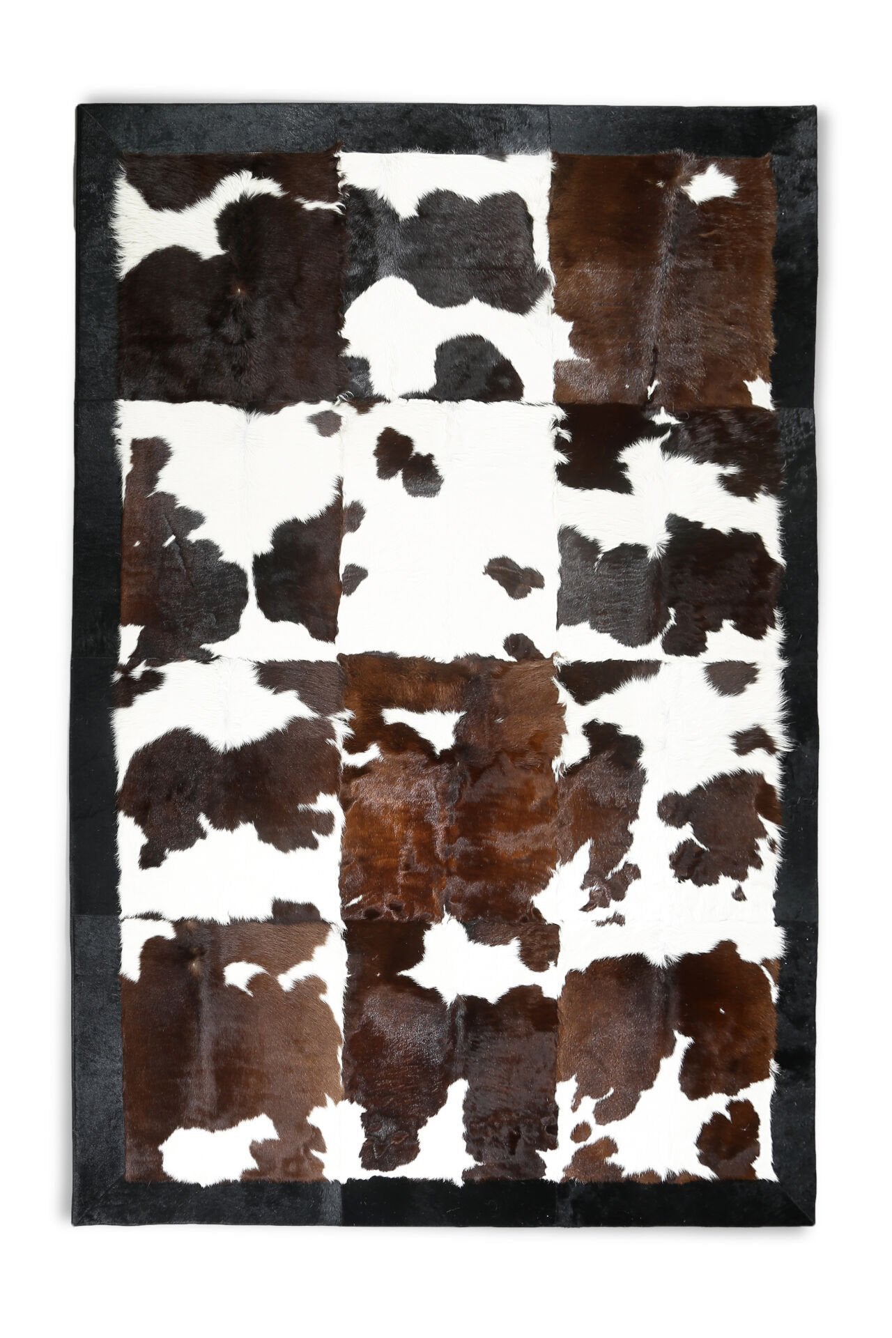 Brown & White Natural Calfskin Carpet with Black Border