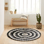 Round Natural Fur Rug with Black Gold Foil Detail