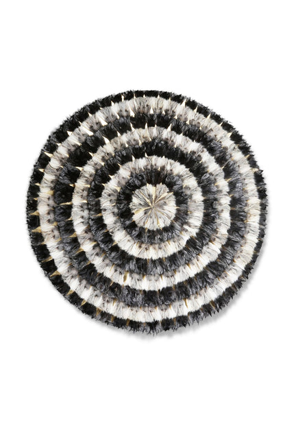 Round Natural Fur Rug with Black Gold Foil Detail