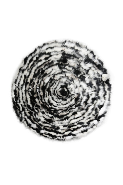 Black & White Natural Fur Round Rug