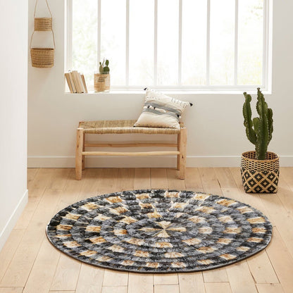 Black & Caramel Round Fur Rug
