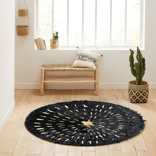 Black Natural Fur Round Rug